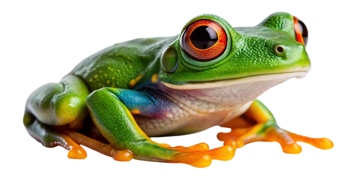 Vibrant red-eyed tree frog with striking colors and details