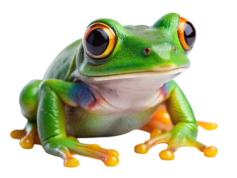 Vibrant green red-eyed tree frog with striking orange eyes - Powered by Adobe