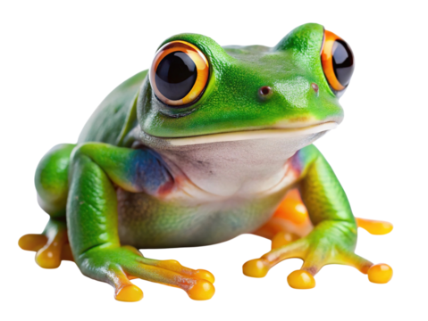 Vibrant green red-eyed tree frog with striking orange eyes