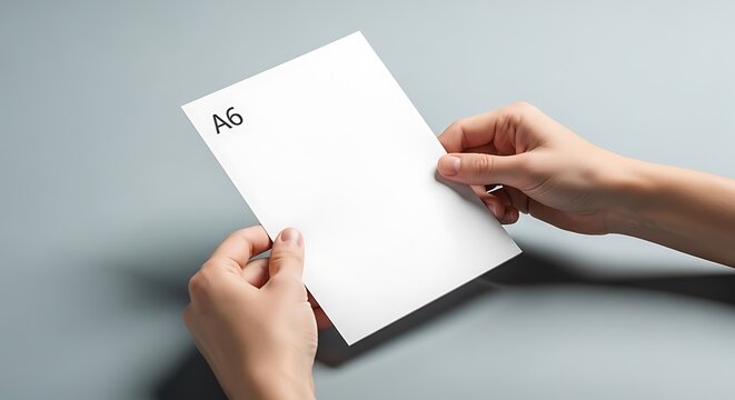 Hands Holding Blank A6 Paper - Mockup for Design Presentation.