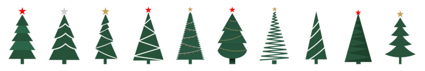 christmas tree vector collection. flat christmas tree set
