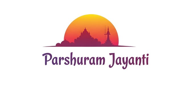 Parshuram jayanti illustration with sunset and temple silhouette for indian festival