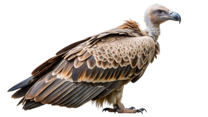 Griffon vulture in profile, majestic bird isolated on background