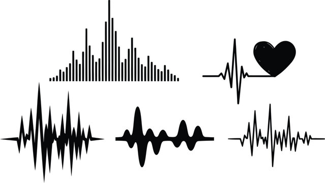 Sound waves and heart beat pulse vector illustration