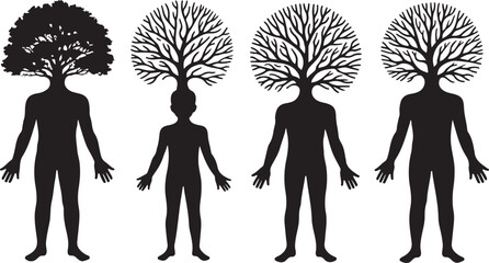 Human Figures Evolving with Tree Heads Silhouette Illustration Metaphor Growth