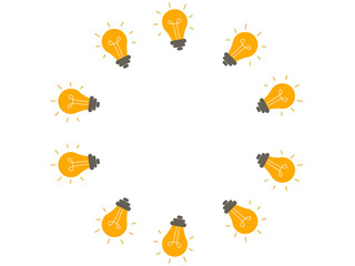 Ring of yellow bulb lamps arranged in a circular pattern on a transparent background. Clean modern layout with simple decorative lighting elements.