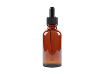 Amber Glass Bottle with Dropper for Essential Oils or Skincare Serums and Isolated on Black Background