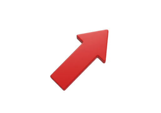 Visualize business growth with this bold red arrow pointing upwards and right, perfect for presentations, reports, and marketing materials that need a boost