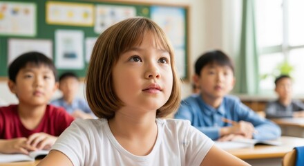 Young girl engaged in learning during a classroom lesson