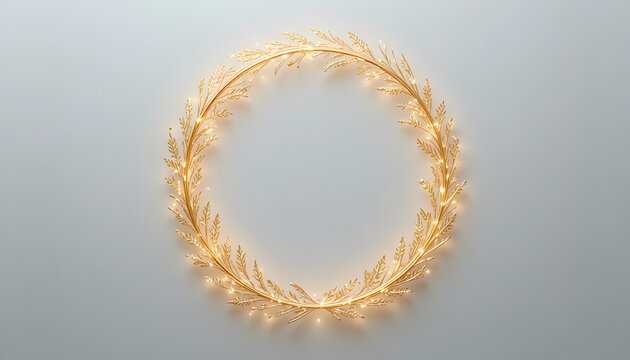Elegant golden floral wreath shimmering with light, perfect for adding a touch of luxury and celebration to your designs for weddings and festive events