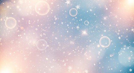 An abstract background with snowflakes bubbles and twinkling lights in soft pastel colors
