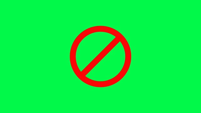 Animation of a red circle stop icon on a green screen background
