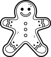 Cute gingerbread man cookie black outline doodle, simple vector illustration, holiday baking food, Christmas festive treat, sweet dessert icon, happy gingerbread person.