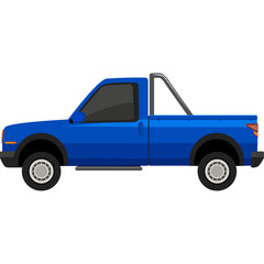 Blue Two Door Pickup Truck With Roll Bar And Tinted Windows Isolated On White Background
