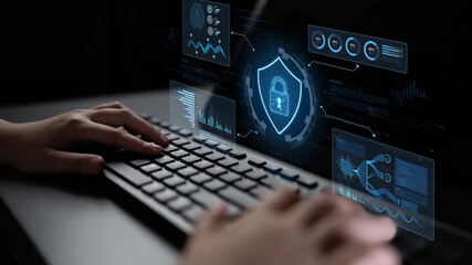 A futuristic cybersecurity dashboard for a Security Operations Center (SOC). The system monitors the network, analyzes data for threats, and provides comprehensive protection. Fermion
