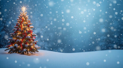 Obraz premium Christmas tree winter snow background christmas design for flayers, banners, backgrounds, greetings, text space 