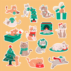 Cute Cat Christmas Set Illustration