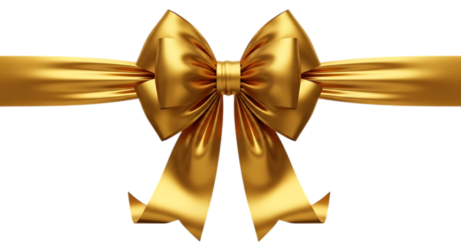 Elegant Gold Ribbon Bow on Transparent Background for Luxury Gift Packaging