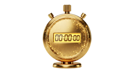 Golden Digital Stopwatch with Sparkling Effect on Transparent Background