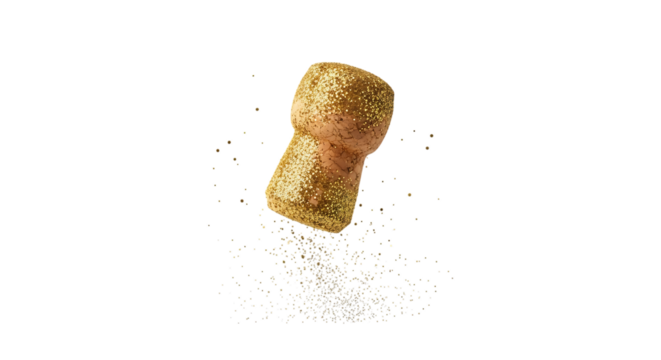 Golden glittering powder explosion on Transparent Background with textured object for celebration or artistic design