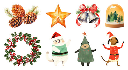 Fototapeta premium PNG Festive holiday icons collection, element set on transparent background