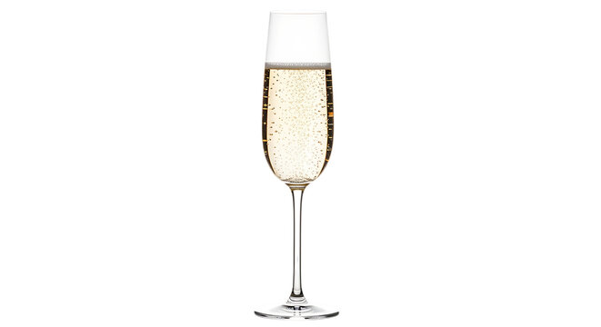 Elegant Champagne Flute Filled with Sparkling Champagne on Transparent Background