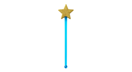 Gold Star Wand with Blue Stick on Transparent Background