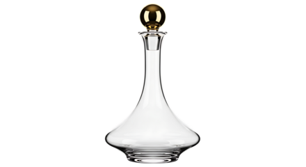 Elegant Clear Glass Decanter with Gold Stopper on Transparent Background