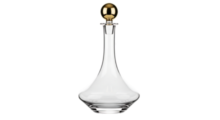 Elegant Clear Glass Decanter with Gold Stopper on Transparent Background