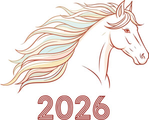 Horse art with 2026 text below The horses mane is colorful