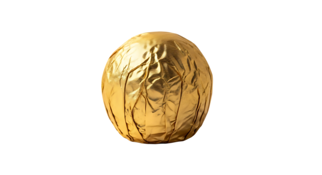 Golden Foil Wrapped Sphere on Transparent Background Modern Artistic Decoration