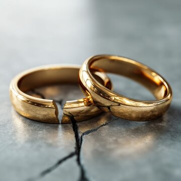 Broken wedding ring symbol of divorce and separation
