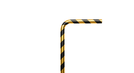 Black and Yellow Striped Metal Drinking Straw with Bent Tip on Transparent Background