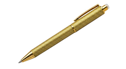 Golden Glitter Pen with Silver Tip on Transparent Background Elegant Writing Instrument for Business and Office