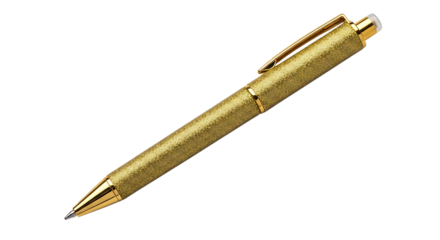 Golden Glitter Pen with Silver Tip on Transparent Background Elegant Writing Instrument for Business and Office