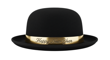 Elegant Black Hat with Gold Band and Happy New Year Text for Festive Celebration