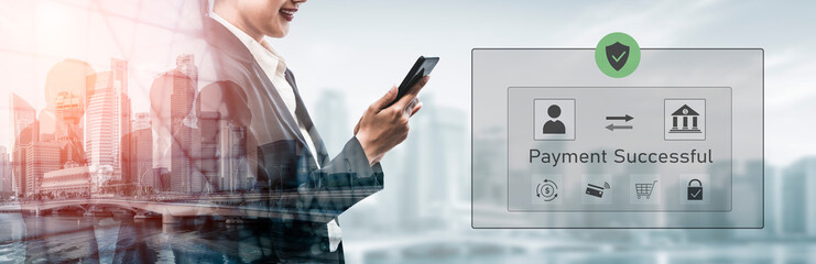 Successful transaction message showing secure payment. Payment confirmed, secured, payment processed, and payment completed with trust and transaction integrity. Vouch