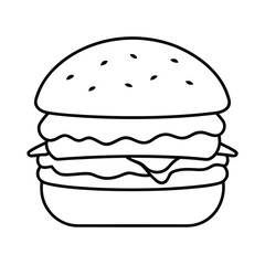 Cartoon vector illustration of a fast food cheeseburger with beef, cheese, lettuce, tomato, and bun, perfect for a meal icon or snack image