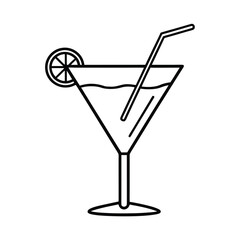 This vector illustration depicts a cocktail glass icon holding a liquid beverage with an olive, perfect for a bar or party symbol