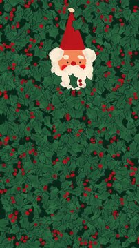 Seamless Animated Santa with Holly Berry Christmas Pattern