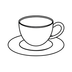 White ceramic coffee cup and saucer with black empty hot drink isolated single object