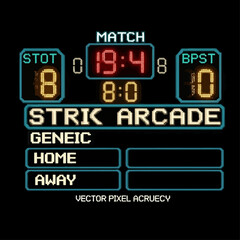 Retro Video Game Arcade Scoreboard Displaying STRIK ARCADE with STOT and BPST Scores