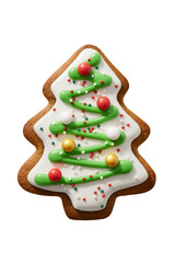 Christmas tree shaped Gingerbread Cookie for Christmas on Clear Transparent Background. Ideal for advertising layouts, banners, designs.