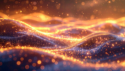 Abstract glowing waves of light and particles flowing in a dynamic, fluid, and colorful pattern.