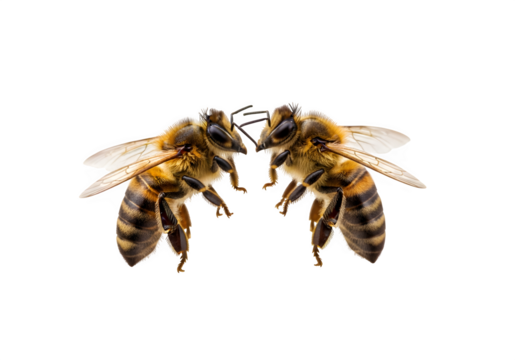 honey bee landing, isolated on white or transparent background. PNG