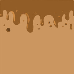 Melted chocolate dripping on white. Brown cocoa blend with milk tones. Smooth liquid drip texture.