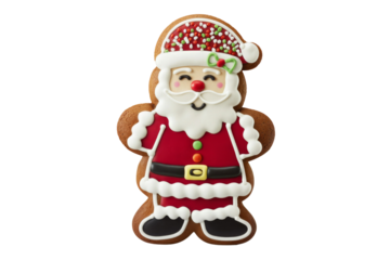 Cookie, gingerbread cookie, in Santa shape on Transparent Background. Ideal for advertising layouts, banners, designs.