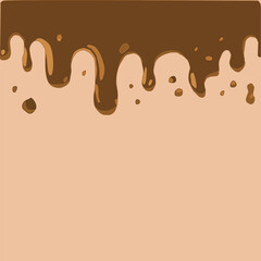 Melted chocolate dripping on white. Brown cocoa blend with milk tones. Smooth liquid drip texture.