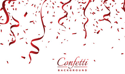 Obraz premium Template for celebration white background with confetti and red ribbon