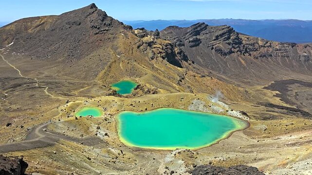 Emerald Lakes, Blue Lake, Tongariro Alpine Crossing National Park, New Zealand’s oldest national park and a UNESCO World Heritage site. - Powered by Adobe